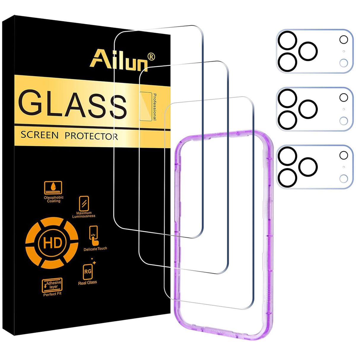 Ailun Screen Protector + Camera Lens Protector for iPhone 16 Pro, 3+3 Pack Jansha Store