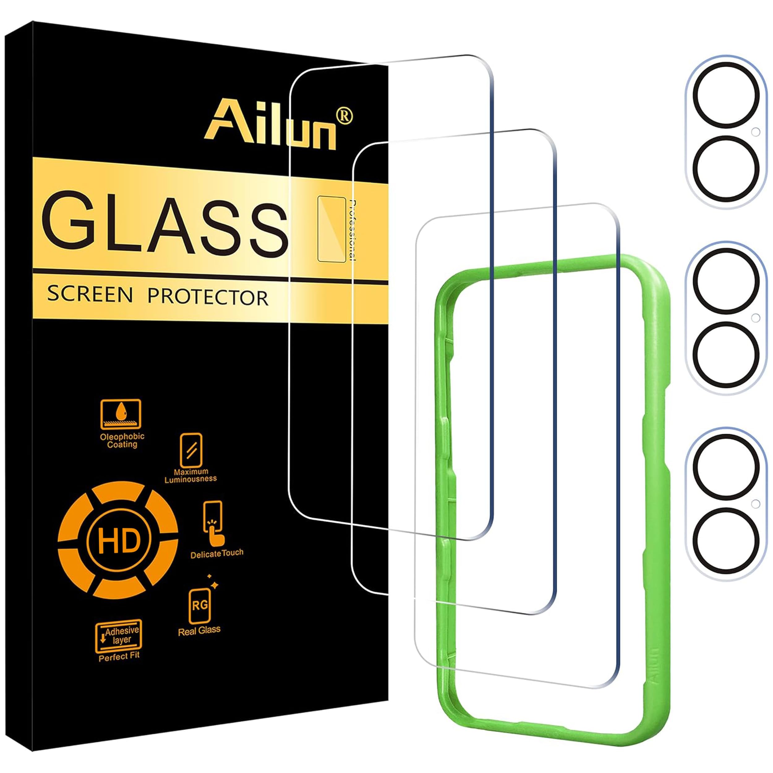 Ailun Screen Protector + Camera Lens Protector for iPhone 16 Pro, 3+3 Pack Jansha Store