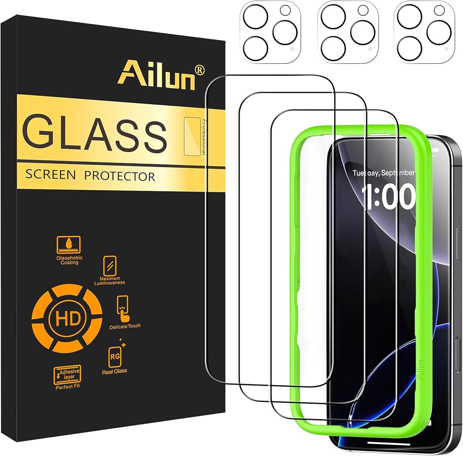 Ailun Screen Protector + Camera Lens Protector for iPhone 16 Pro, 3+3 Pack Jansha Store