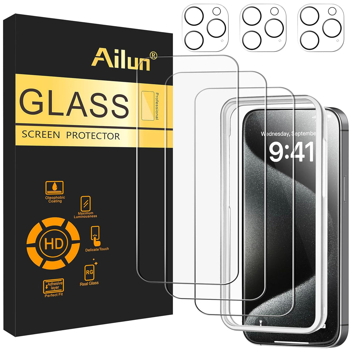 Ailun Screen Protector + Camera Lens Protector for iPhone 16 Pro, 3+3 Pack Jansha Store